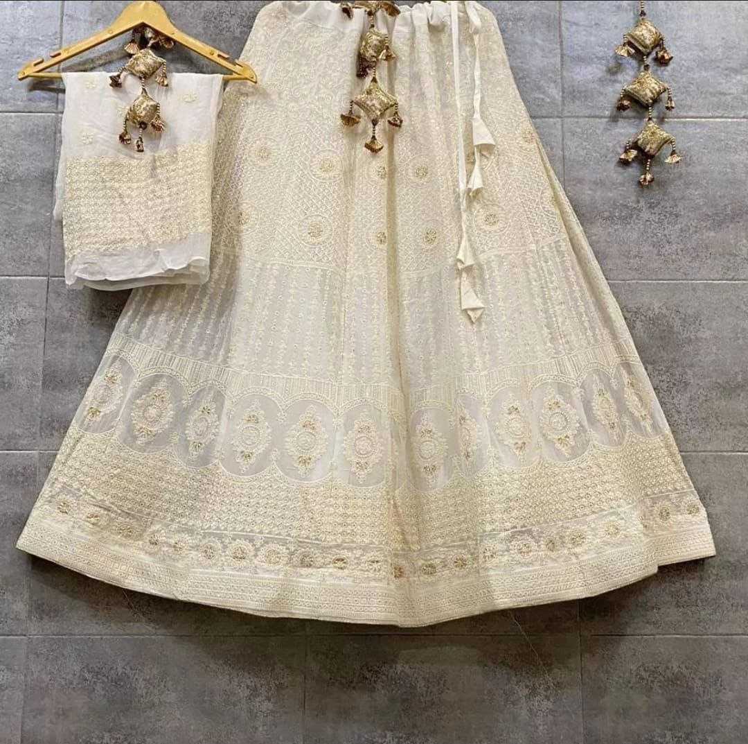 YNF CHIFFON KESH179 AHB109 LEHENGAS WHOLESALE DESIGNER WEDDING EMBROIDERED WHITE LEHENGAS MANUFACTURER