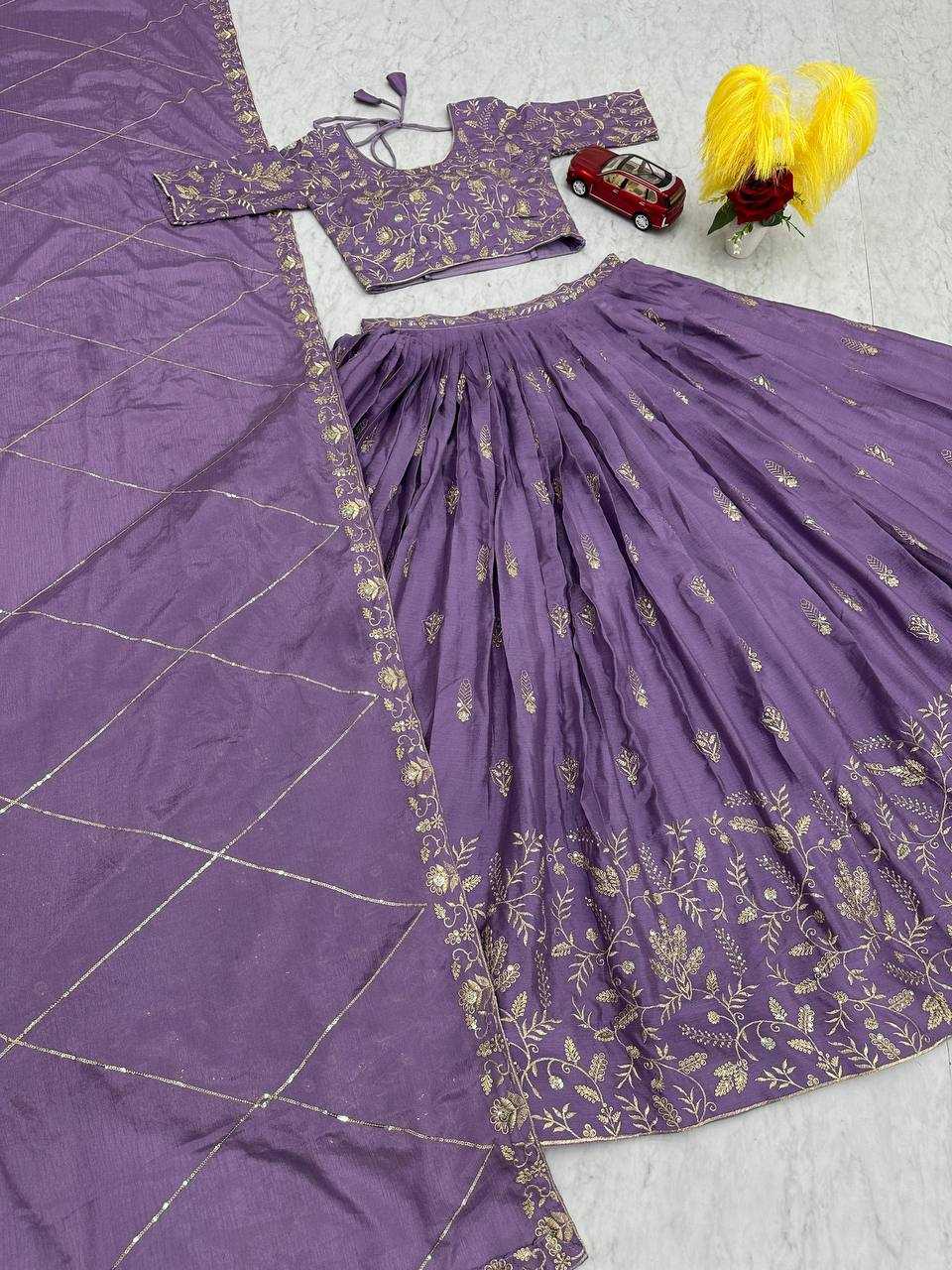 YNF CHINON KESH120 205 LEHENGAS WHOLESALE SILK WEDDING PURPLE EMBROIDERED LEHENGAS MANUFACTURER