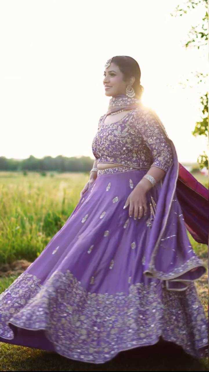 YNF CHINON KESH120 205 LEHENGAS WHOLESALE SILK WEDDING PURPLE EMBROIDERED LEHENGAS MANUFACTURER