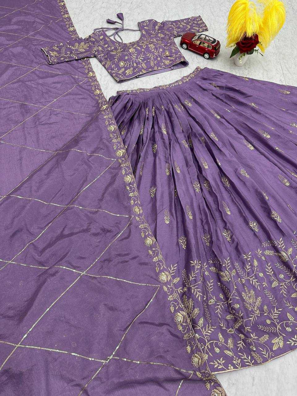 YNF CHINON KESH120 205 LEHENGAS WHOLESALE SILK WEDDING PURPLE EMBROIDERED LEHENGAS MANUFACTURER