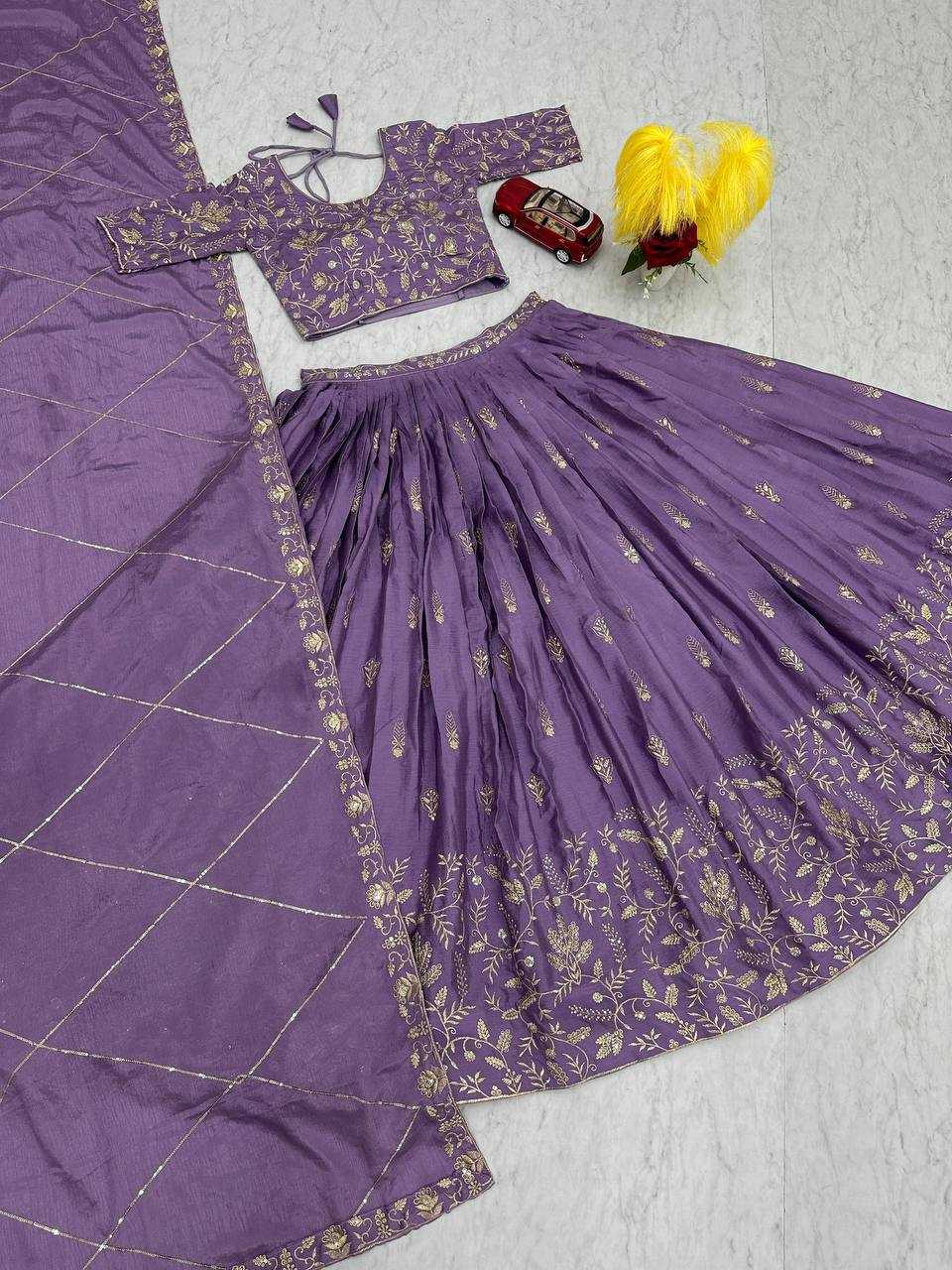 YNF CHINON KESH120 205 LEHENGAS WHOLESALE SILK WEDDING PURPLE EMBROIDERED LEHENGAS MANUFACTURER