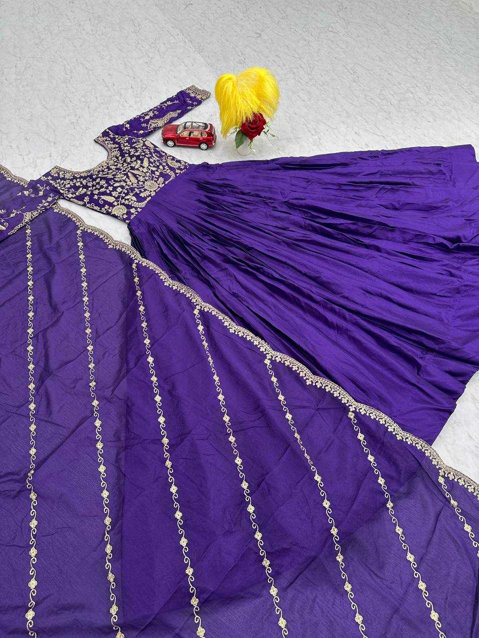 YNF CHINON KESH120 206 GOWNS WHOLESALE PURPLE ANARAKLI EMBROIDERY SILK GOWNS MANUFACTURER