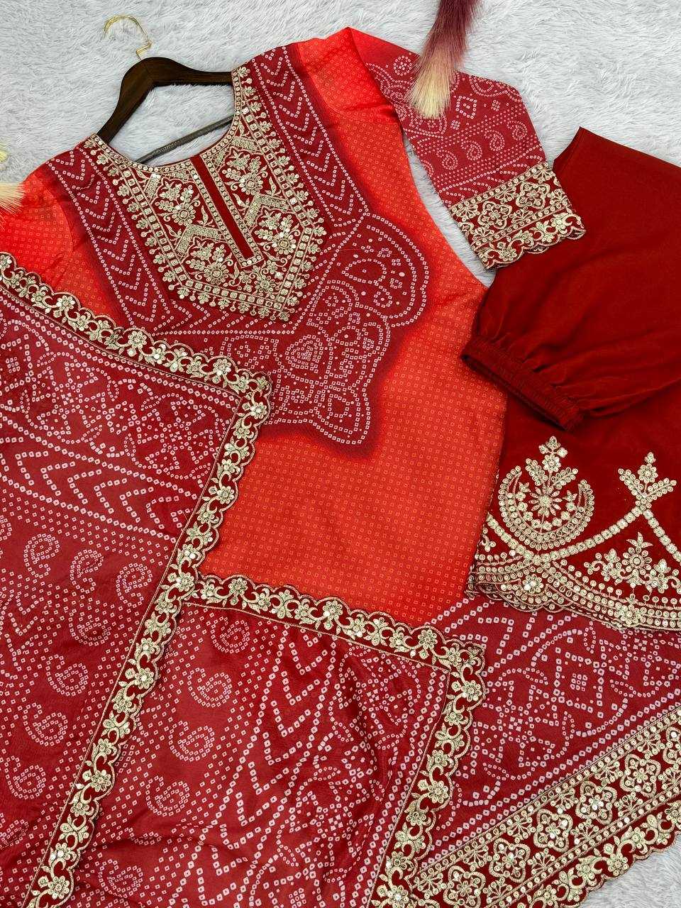 YNF CHINON SILK KESH227 1022 SUITS & DRESSES PRINTED EMBROIDERY WEDDING SILK BANDHANI SUITS MANUFACTUR