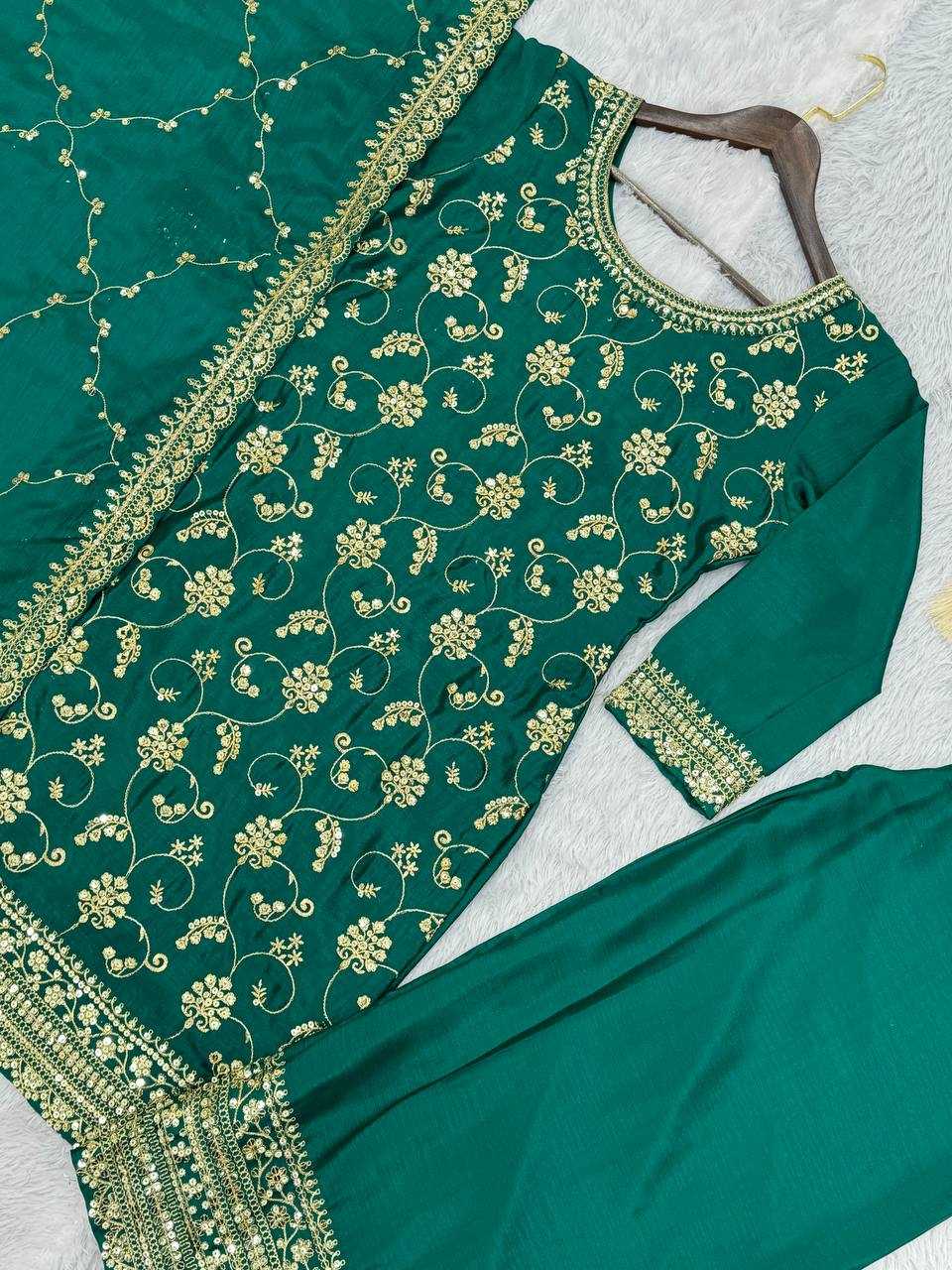 YNF CHINON SILK KESH228 572 SUITS & DRESSES PALAZZO EMBROPIDERY WEDDING GREEN SALWAR SUITS MANUFACTUR