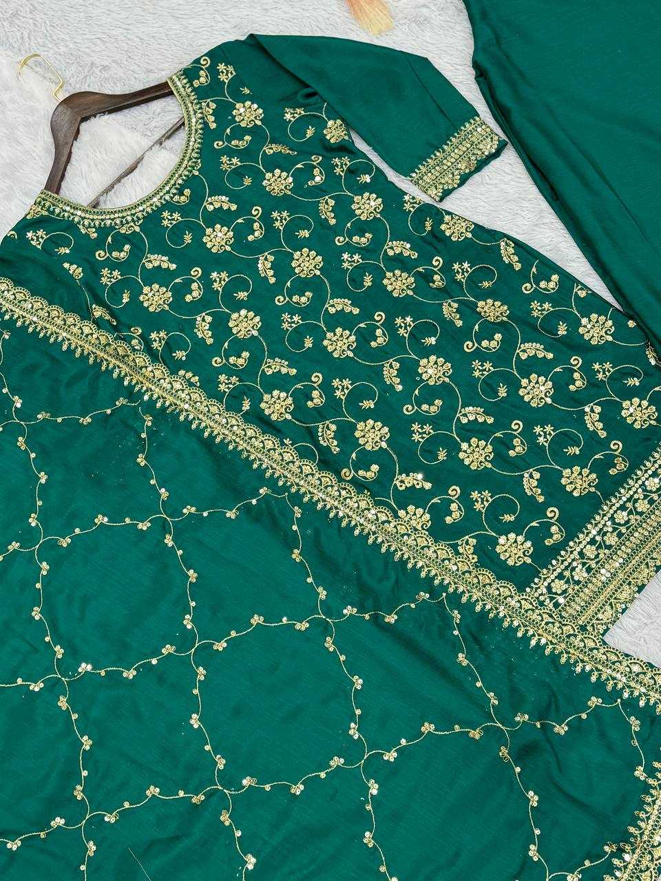 YNF CHINON SILK KESH228 572 SUITS & DRESSES PALAZZO EMBROPIDERY WEDDING GREEN SALWAR SUITS MANUFACTUR