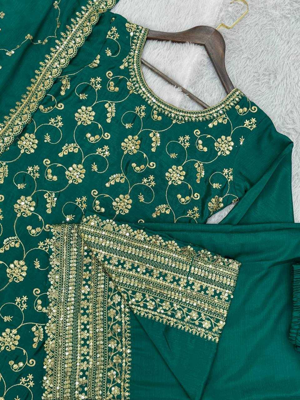 YNF CHINON SILK KESH228 572 SUITS & DRESSES PALAZZO EMBROPIDERY WEDDING GREEN SALWAR SUITS MANUFACTUR