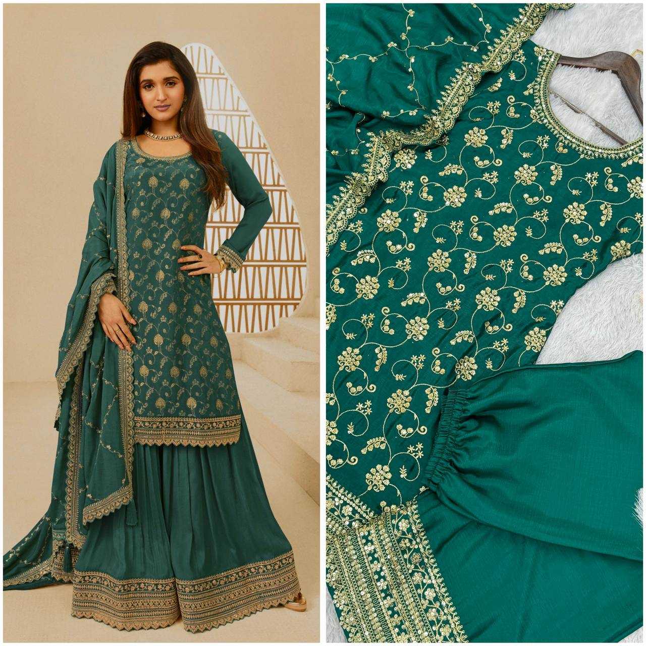 YNF CHINON SILK KESH228 572 SUITS & DRESSES PALAZZO EMBROPIDERY WEDDING GREEN SALWAR SUITS MANUFACTUR