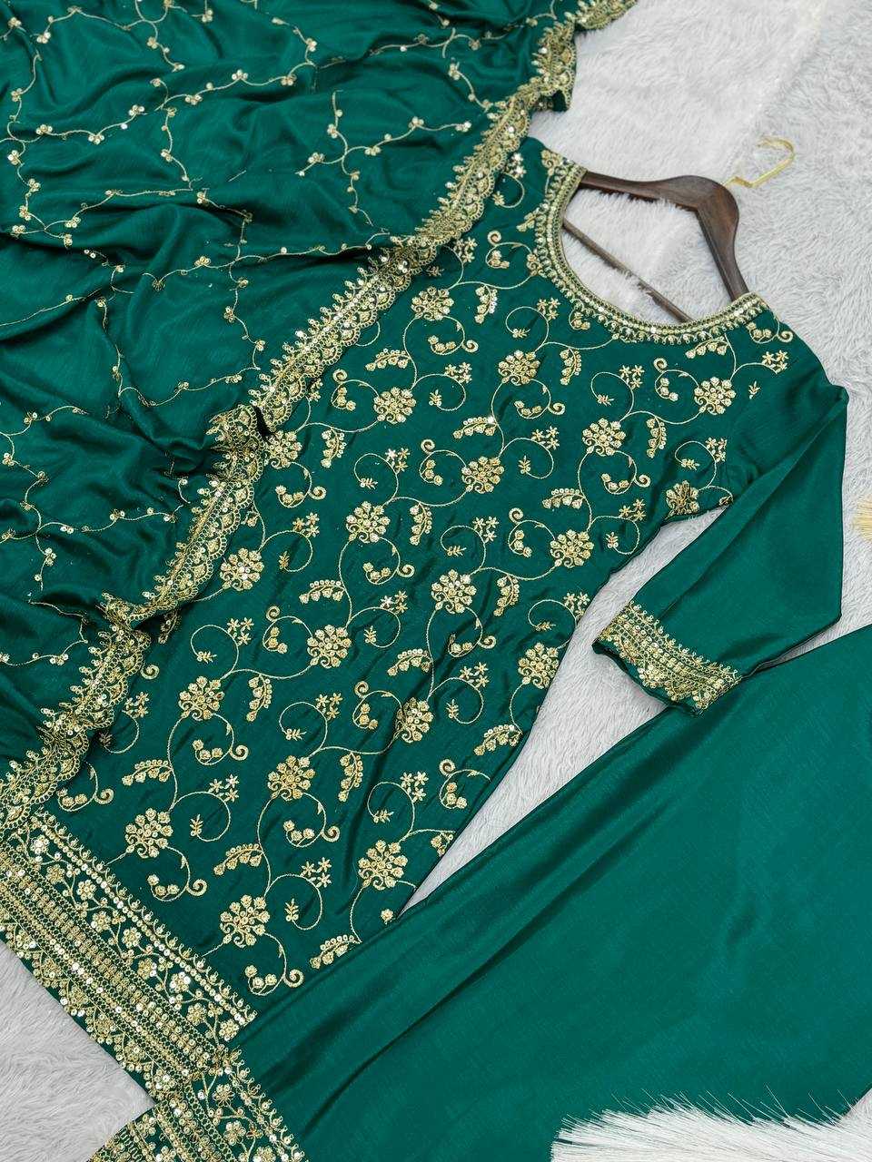 YNF CHINON SILK KESH228 572 SUITS & DRESSES PALAZZO EMBROPIDERY WEDDING GREEN SALWAR SUITS MANUFACTUR