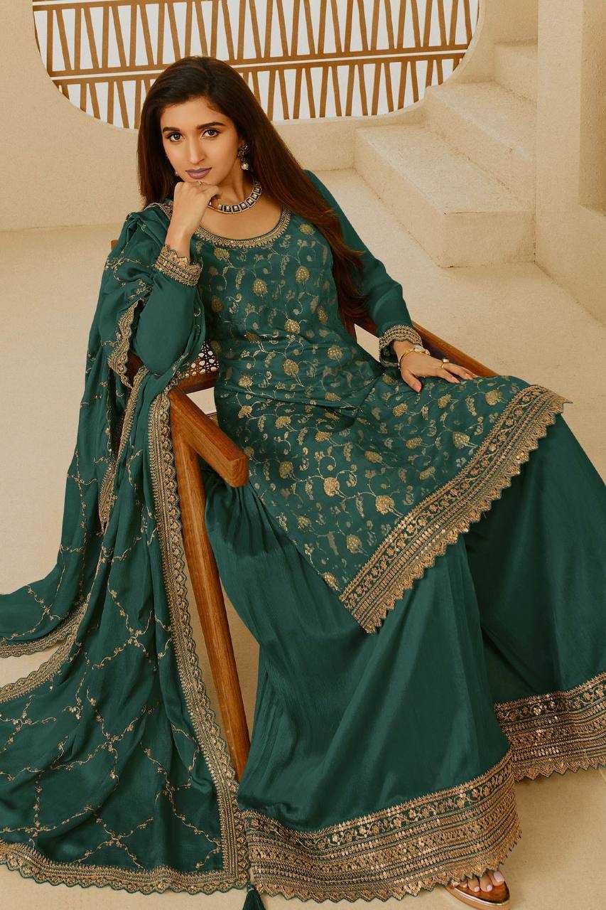 YNF CHINON SILK KESH228 572 SUITS & DRESSES PALAZZO EMBROPIDERY WEDDING GREEN SALWAR SUITS MANUFACTUR