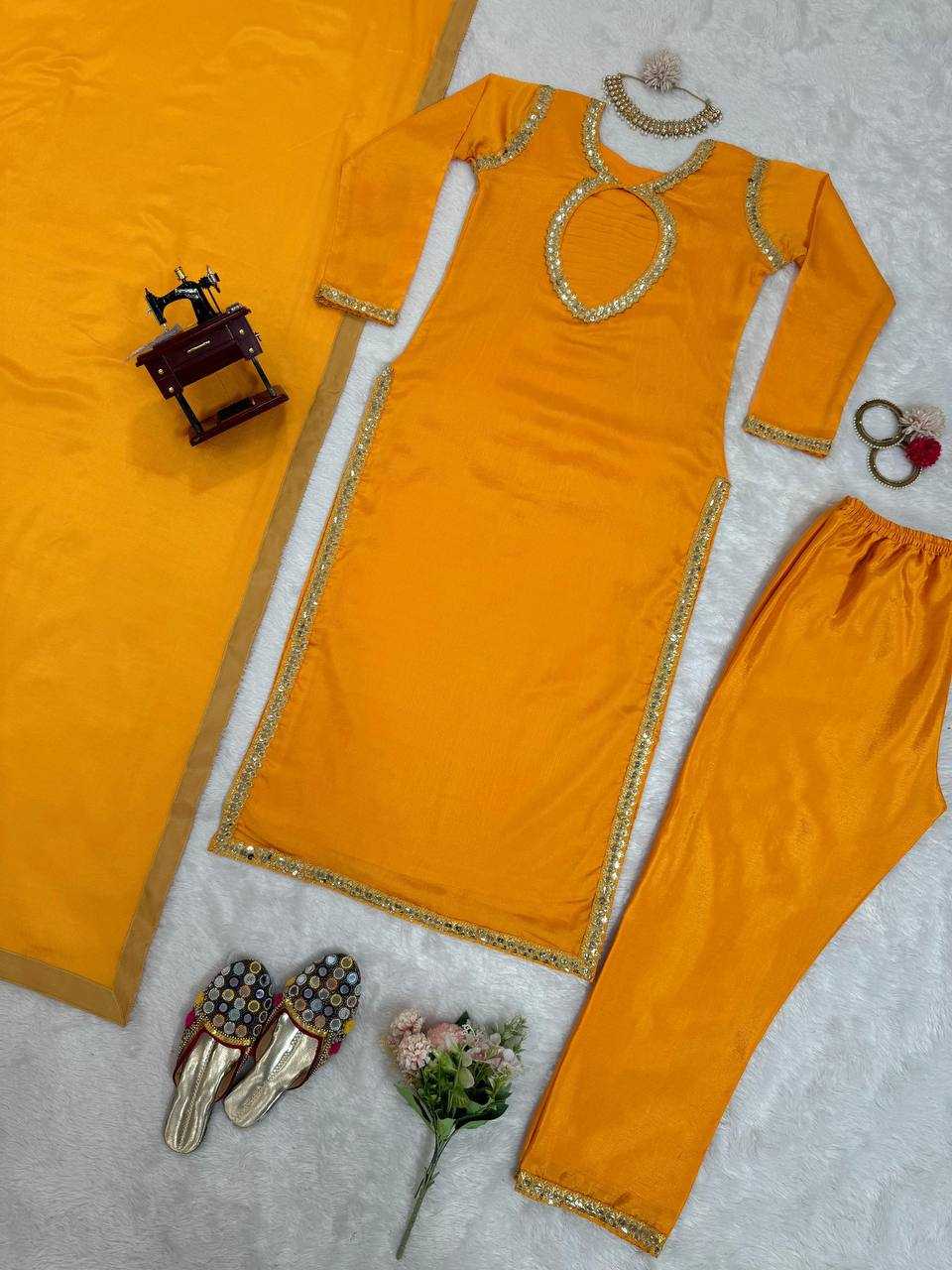 YNF CHINON SILK RIN169 5774 SUITS & DRESSES WHOLESALE WEDDING SILK YELLOW SALWAR HALDI OUTFITS SUITS MANUFACTURE