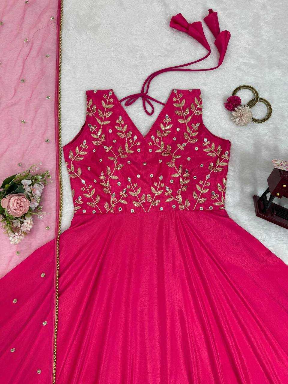 YNF CHINON SILK RIN169 5780 GOWNS WHOLESALE FANCY LONG SILK SEQUIN GOWNS WITH DUPATTA MANUFACTURER