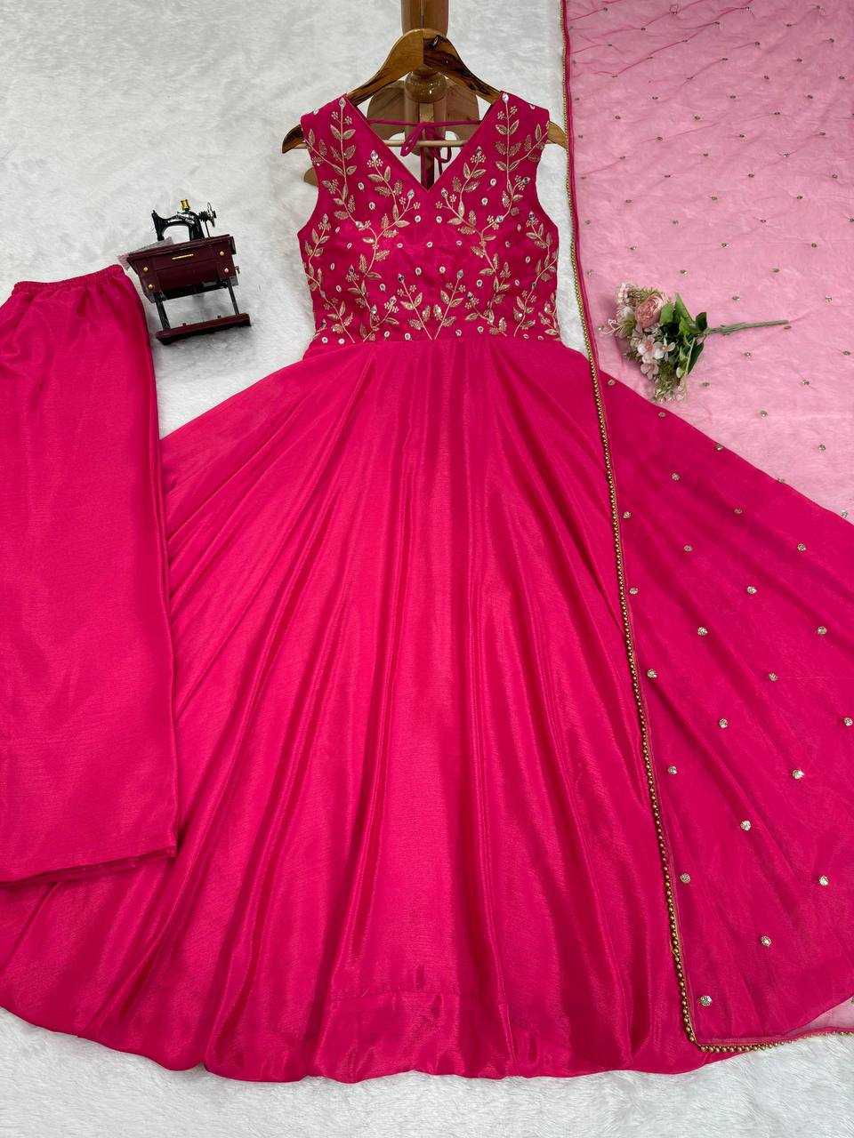 YNF CHINON SILK RIN169 5780 GOWNS WHOLESALE FANCY LONG SILK SEQUIN GOWNS WITH DUPATTA MANUFACTURER