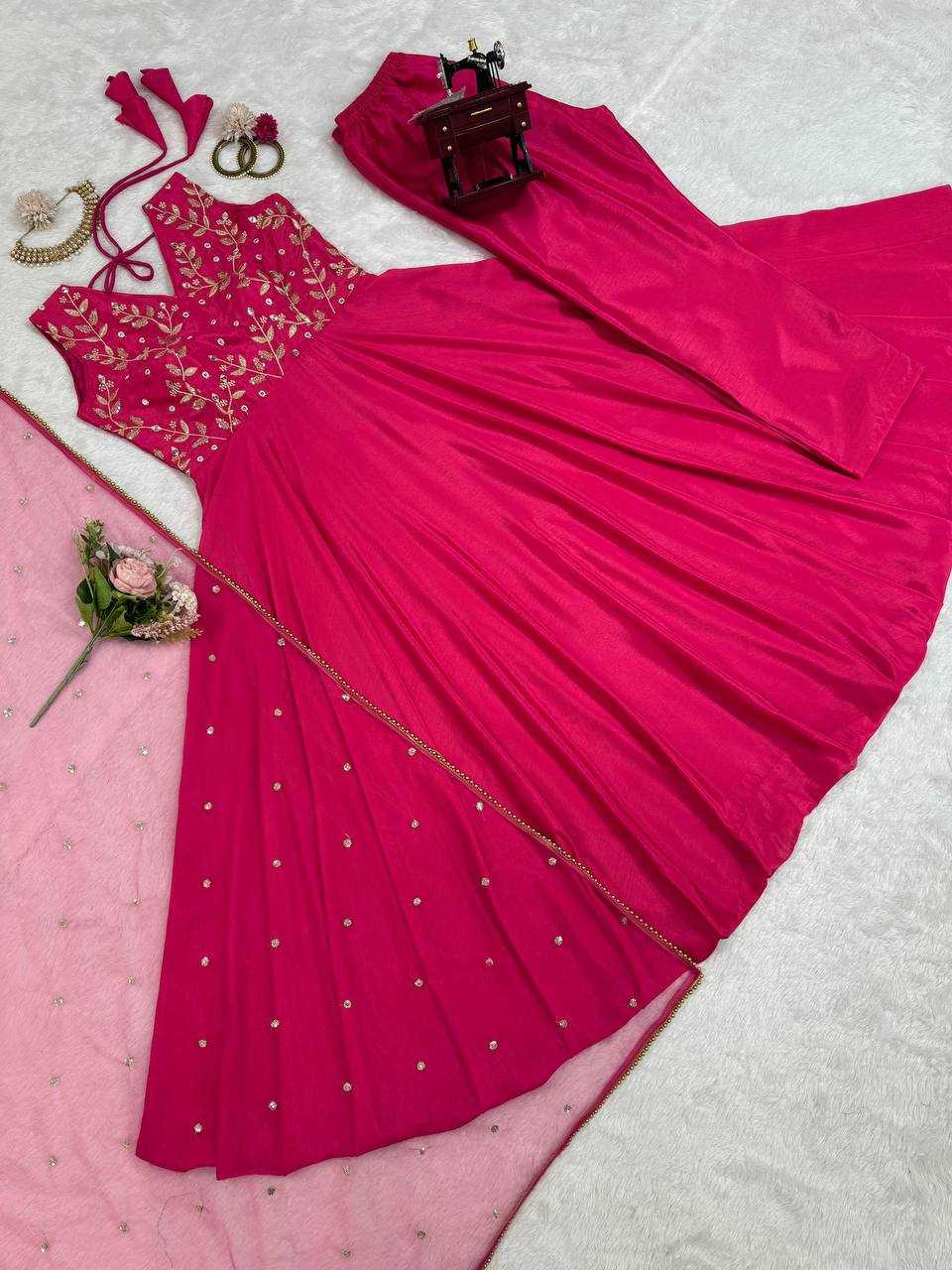 YNF CHINON SILK RIN169 5780 GOWNS WHOLESALE FANCY LONG SILK SEQUIN GOWNS WITH DUPATTA MANUFACTURER