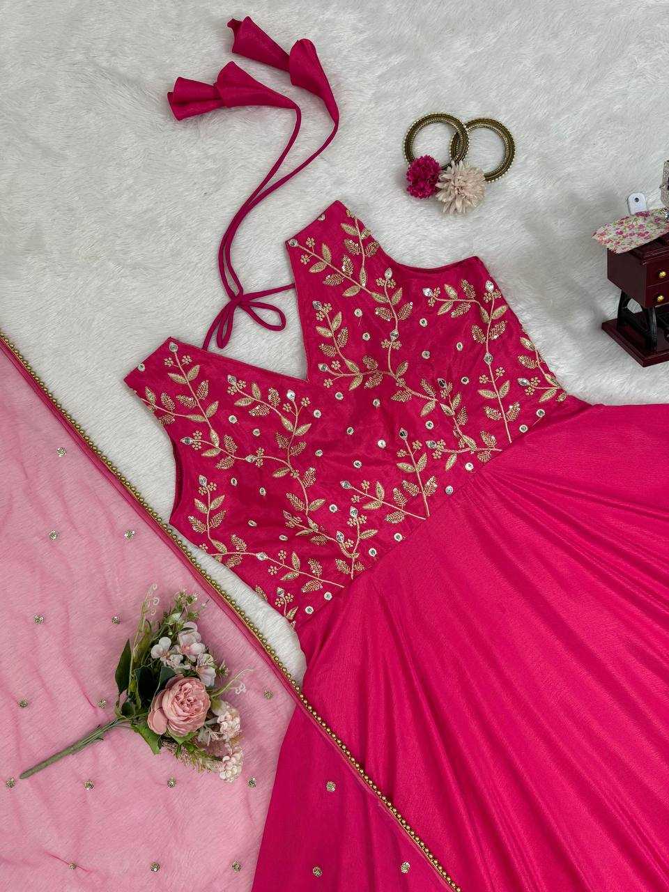 YNF CHINON SILK RIN169 5780 GOWNS WHOLESALE FANCY LONG SILK SEQUIN GOWNS WITH DUPATTA MANUFACTURER