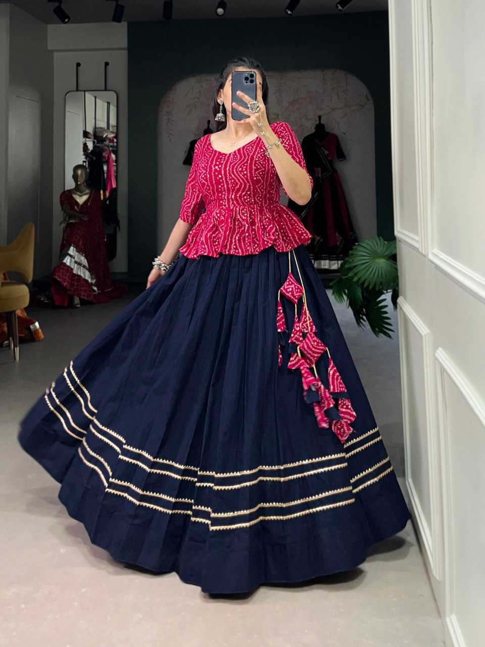 YNF COTTON KESH136 1325 LEHENGAS WHOLESALE GOTA PATTI CEOP TOP BLUE LEHENGAS MANUFACTURER