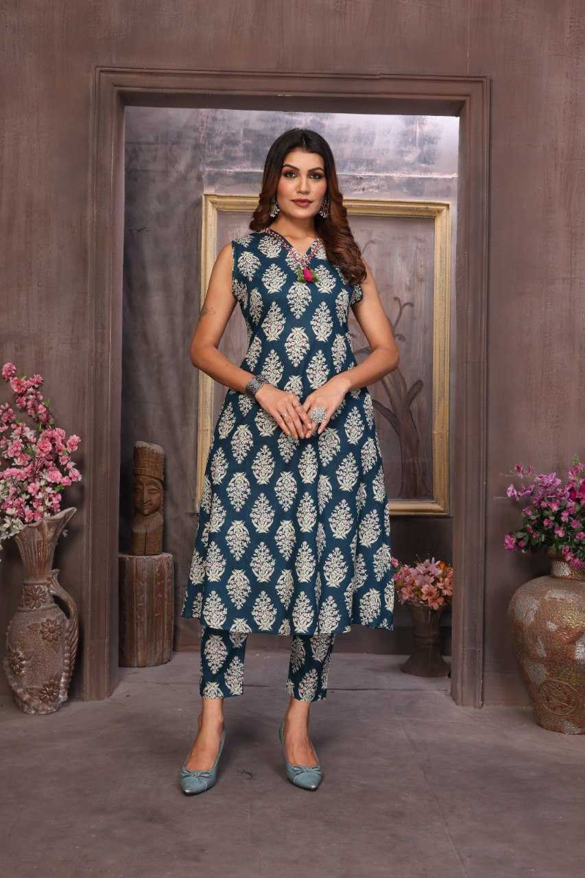 YNF COTTON KESH172 LKC12 KURTIS WHOLESALEPRINTED COTTON SLEEVELESS V NECK KURTI WITH BOTTOM KURTIS MANUFACTURER