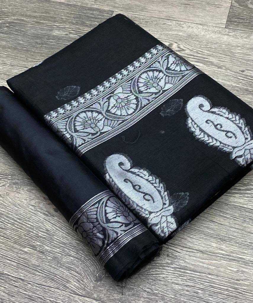 YNF COTTON RIN179 551 SAREES WHOLESALE ZARI BORDER BLAKCK COTTON SAREES MANUFACTURER