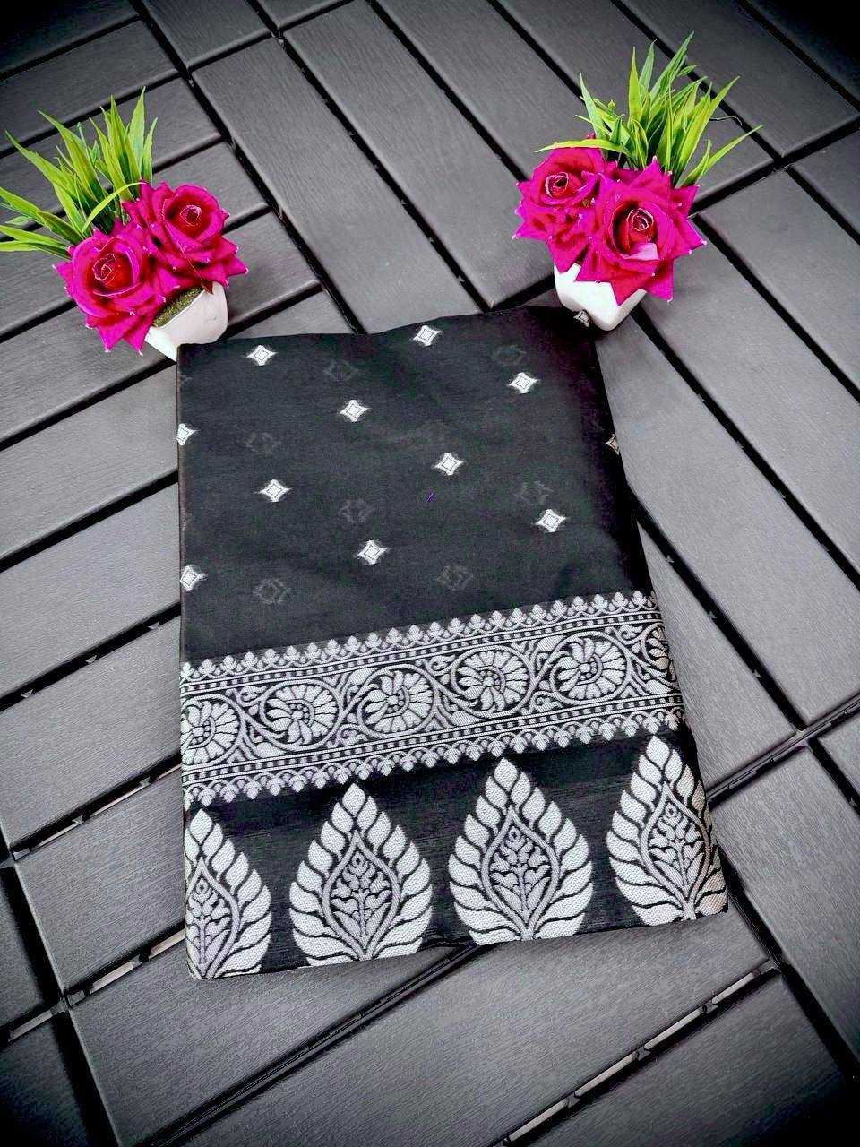 YNF COTTON RIN179 598 SAREES WHOLESALE COTTON LINEN ZARI BORDER BLACK SAREES MANUFACTURER