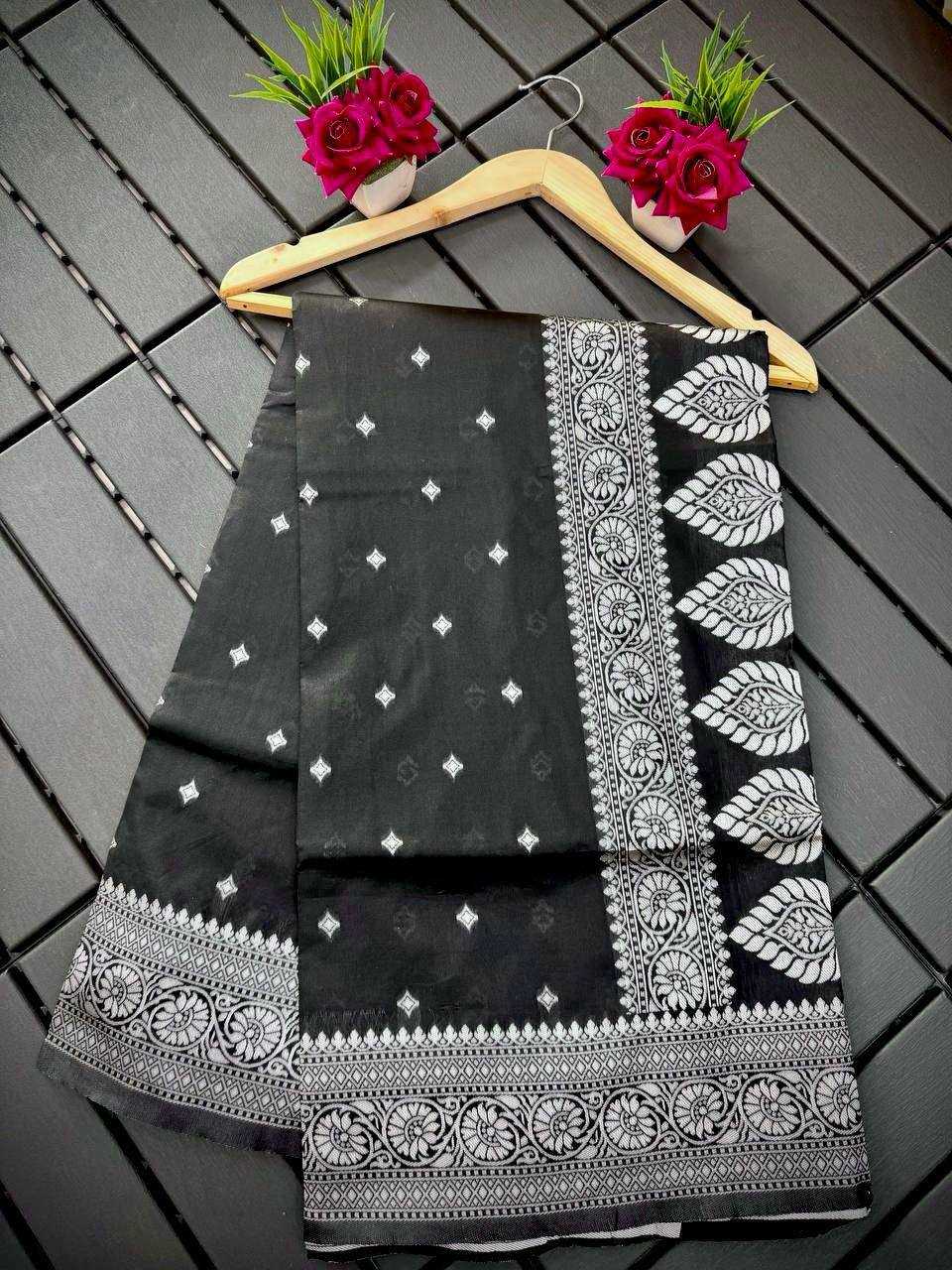 YNF COTTON RIN179 598 SAREES WHOLESALE COTTON LINEN ZARI BORDER BLACK SAREES MANUFACTURER