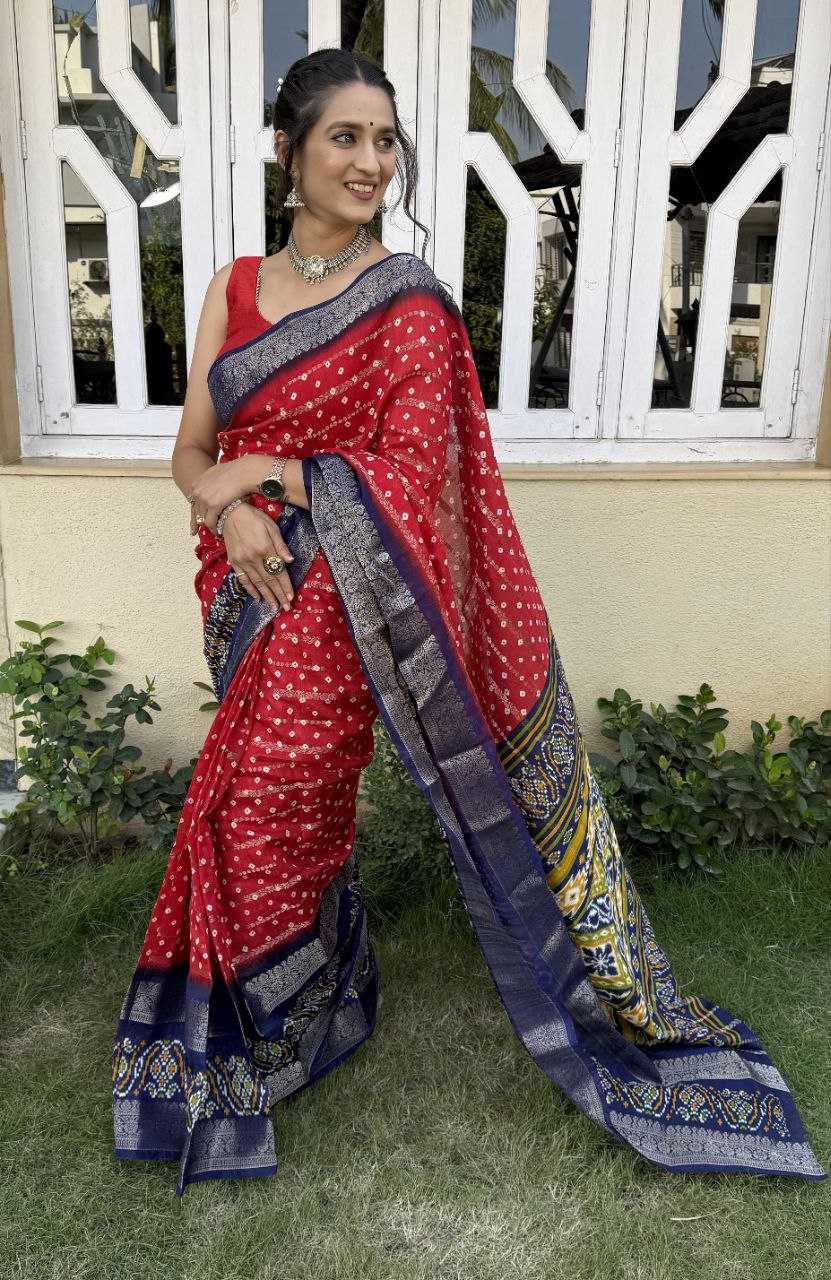 YNF COTTON SILK KESH117 RWC84 SAREES WHOLESALE COTTON BANDHANI JACQUARD SILK RED SAREES MANUFACTURER