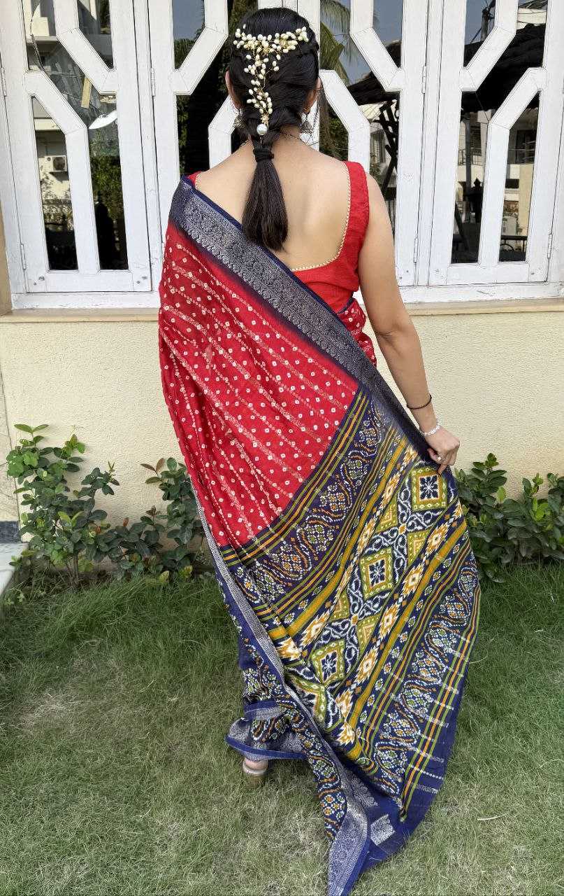 YNF COTTON SILK KESH117 RWC84 SAREES WHOLESALE COTTON BANDHANI JACQUARD SILK RED SAREES MANUFACTURER