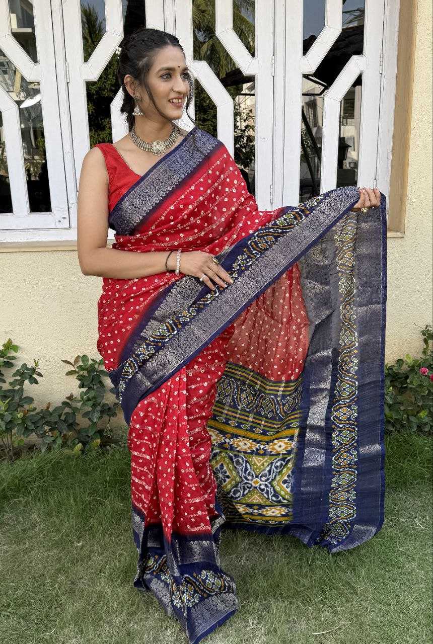 YNF COTTON SILK KESH117 RWC84 SAREES WHOLESALE COTTON BANDHANI JACQUARD SILK RED SAREES MANUFACTURER