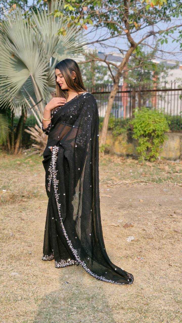 YNF CRUSH SILK RIN114 5050SAREES WHOLESALE SEQUENCE EMBRODERY BLACK PARTY WEAR SAREES MANUFACTURER