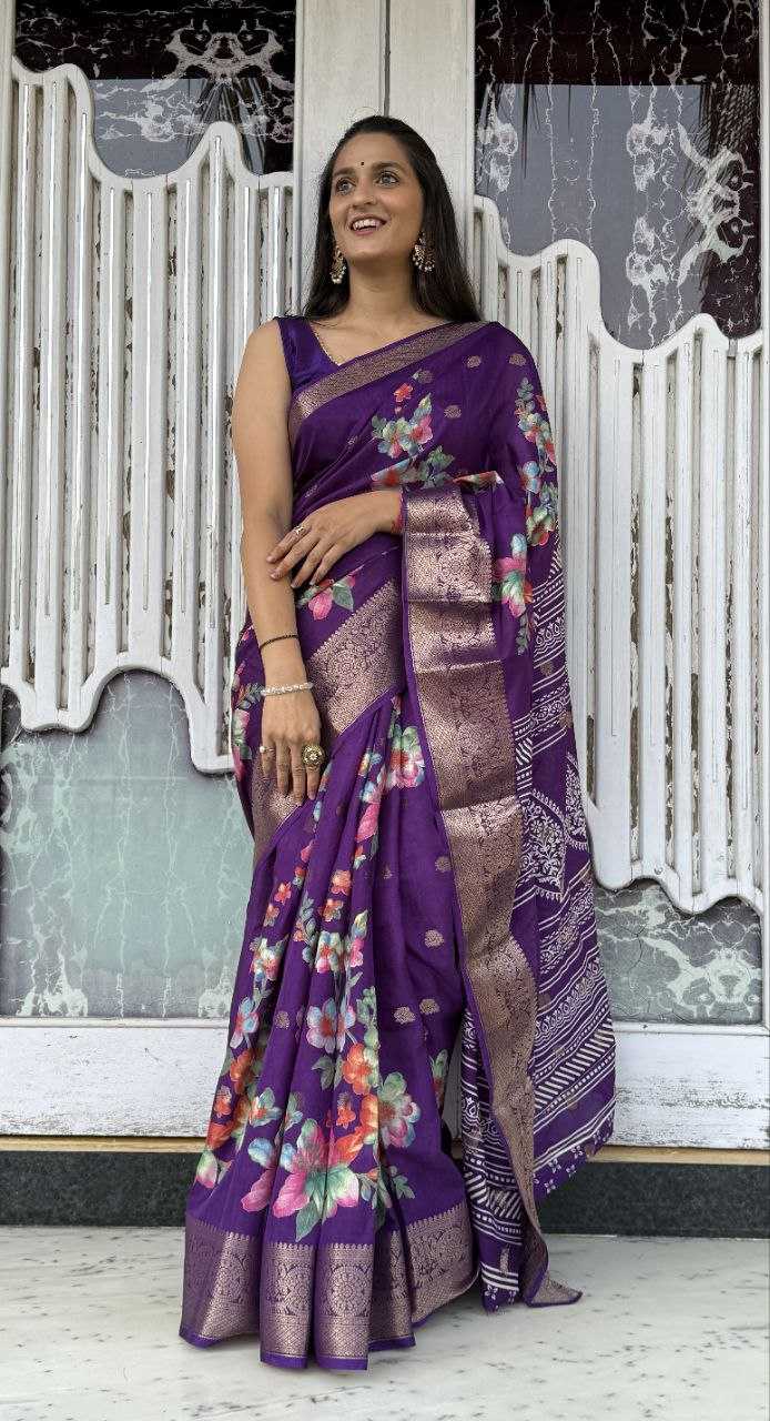 YNF DOLA SILK KESH117 RWC36 SILK SAREES WHOLESALE DOLA SILK ZARI BORDER SILK PRINTED PURPLE SILK SAREES MANUFACTURER