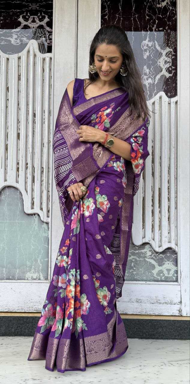 YNF DOLA SILK KESH117 RWC36 SILK SAREES WHOLESALE DOLA SILK ZARI BORDER SILK PRINTED PURPLE SILK SAREES MANUFACTURER