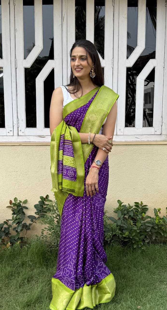 YNF DOLA SILK KESH117 RWC41 SILK SAREES WHOLESALE DOLA SILK ZARI BORDER SILK UNIFORM BANDHANI PURPLE SILK SAREES MANUFACTURER