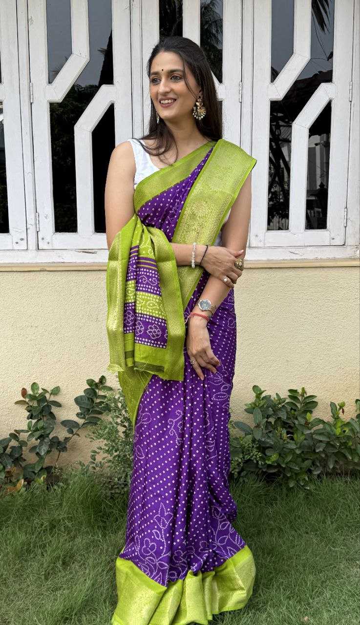 YNF DOLA SILK KESH117 RWC41 SILK SAREES WHOLESALE DOLA SILK ZARI BORDER SILK UNIFORM BANDHANI PURPLE SILK SAREES MANUFACTURER