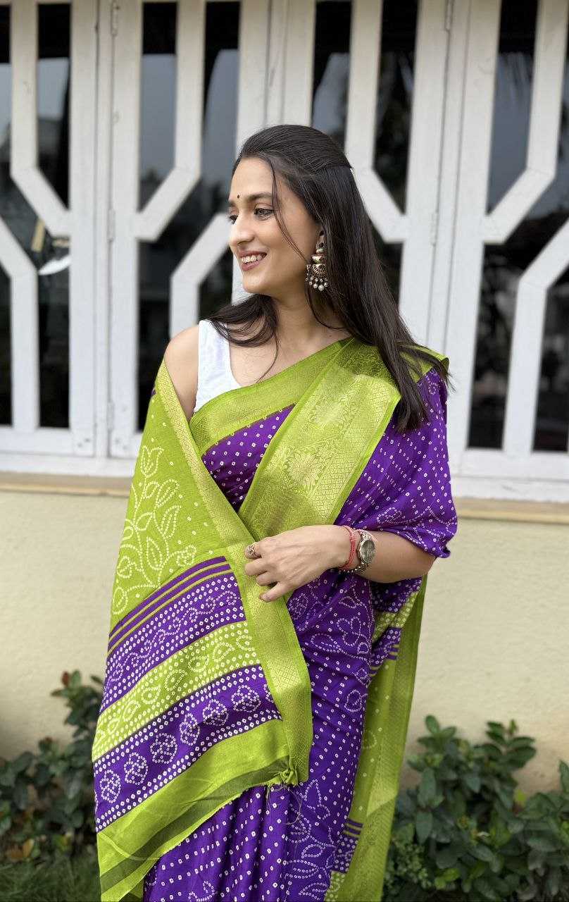 YNF DOLA SILK KESH117 RWC41 SILK SAREES WHOLESALE DOLA SILK ZARI BORDER SILK UNIFORM BANDHANI PURPLE SILK SAREES MANUFACTURER