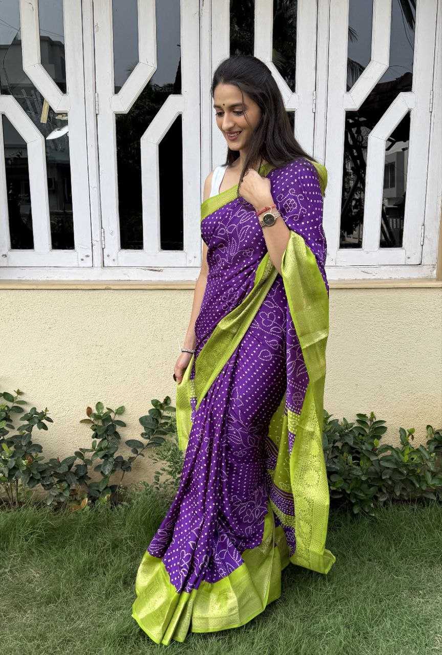 YNF DOLA SILK KESH117 RWC41 SILK SAREES WHOLESALE DOLA SILK ZARI BORDER SILK UNIFORM BANDHANI PURPLE SILK SAREES MANUFACTURER