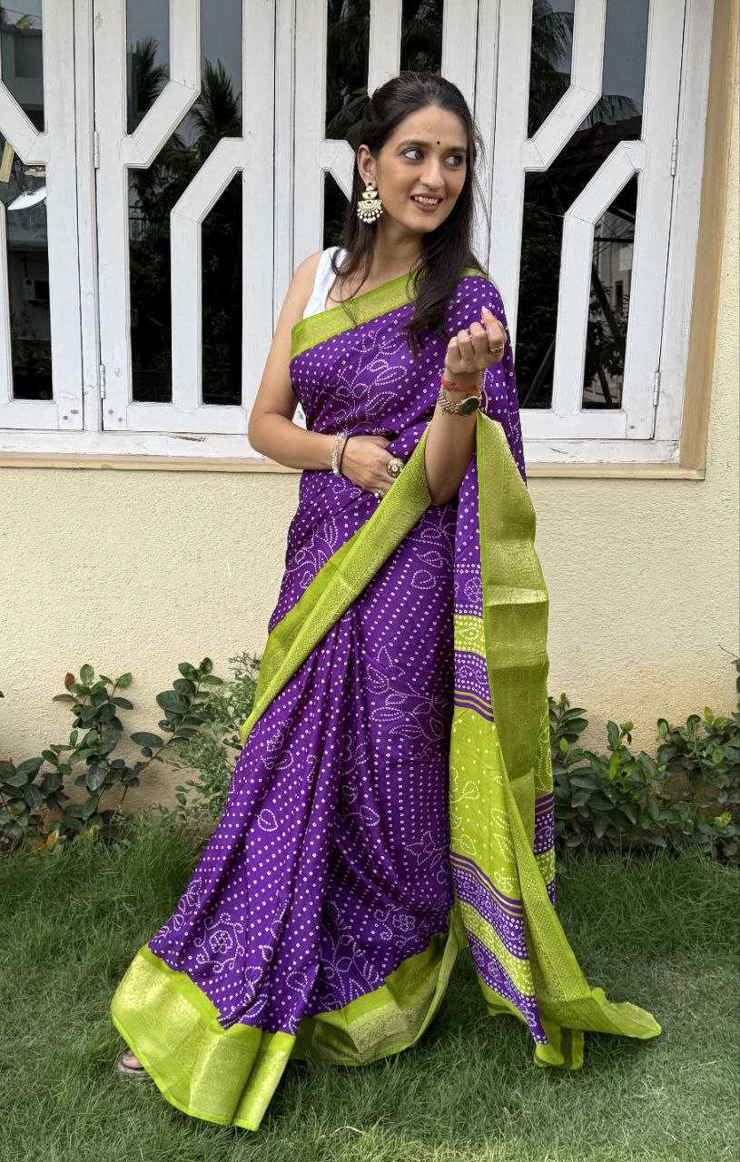 YNF DOLA SILK KESH117 RWC41 SILK SAREES WHOLESALE DOLA SILK ZARI BORDER SILK UNIFORM BANDHANI PURPLE SILK SAREES MANUFACTURER