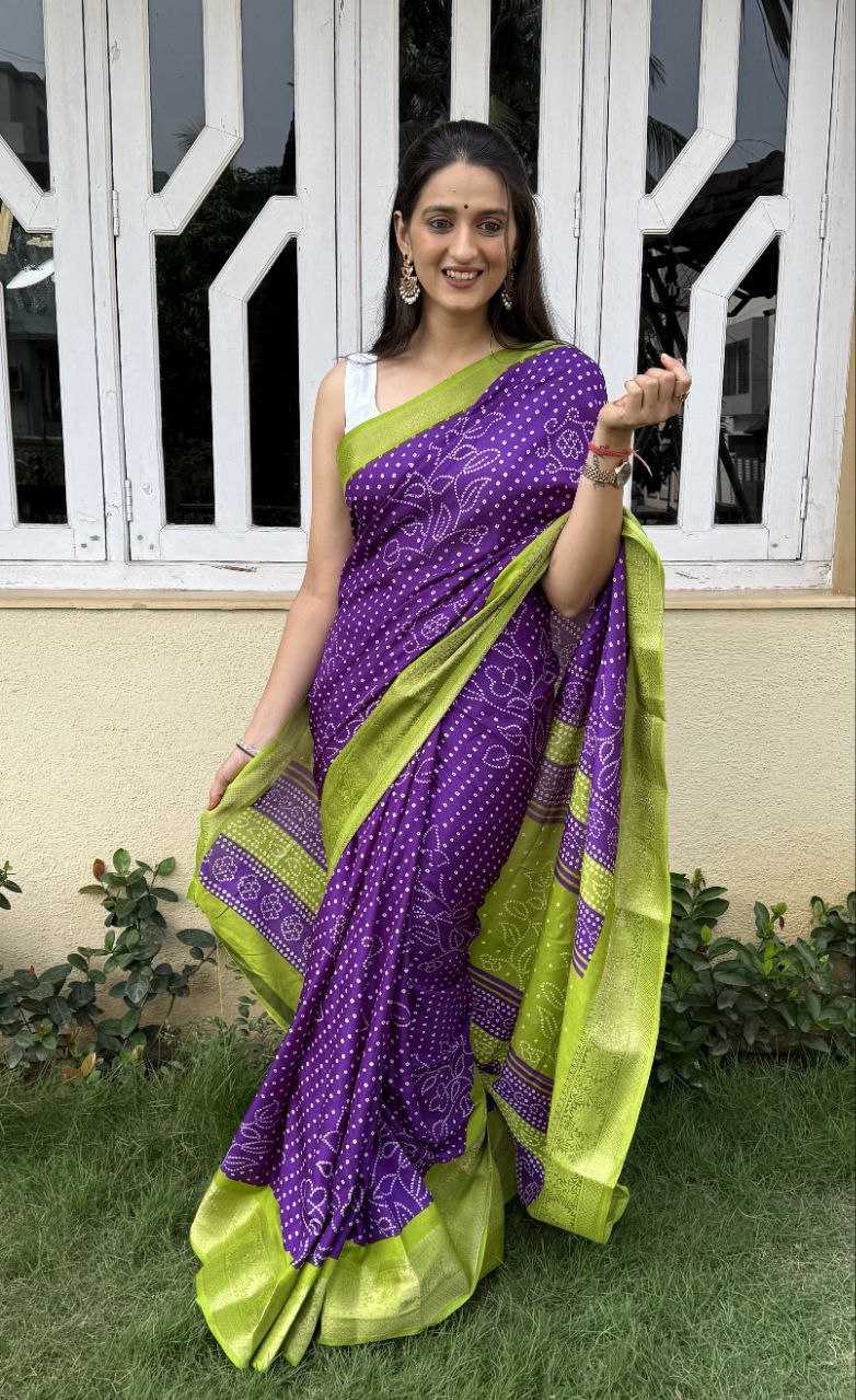 YNF DOLA SILK KESH117 RWC41 SILK SAREES WHOLESALE DOLA SILK ZARI BORDER SILK UNIFORM BANDHANI PURPLE SILK SAREES MANUFACTURER