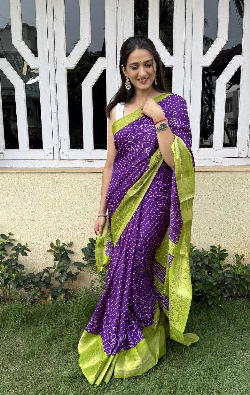 YNF DOLA SILK KESH117 RWC41 SILK SAREES WHOLESALE DOLA SILK ZARI BORDER SILK UNIFORM BANDHANI PURPLE SILK SAREES MANUFACTURER