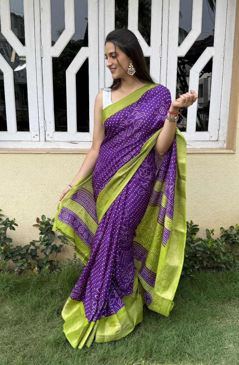 YNF DOLA SILK KESH117 RWC41 SILK SAREES WHOLESALE DOLA SILK ZARI BORDER SILK UNIFORM BANDHANI PURPLE SILK SAREES MANUFACTURER