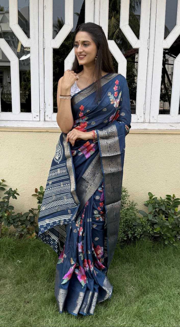 YNF DOLA SILK KESH117 RWC45 SILK SAREES WHOLESALE DOLA SILK ZARI BORDER SILK PRINTED BLUE SILK SAREES MANUFACTURER