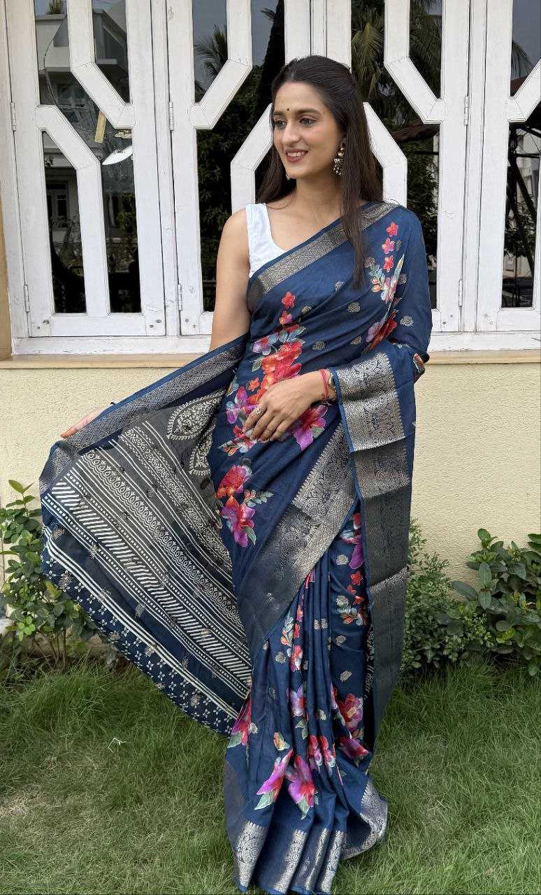 YNF DOLA SILK KESH117 RWC45 SILK SAREES WHOLESALE DOLA SILK ZARI BORDER SILK PRINTED BLUE SILK SAREES MANUFACTURER