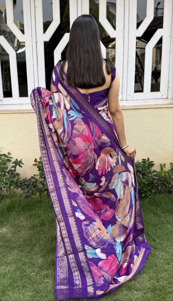 YNF DOLA SILK KESH117 RWC53 SILK SAREES WHOLESALE DOLA SILK ZARI BORDER SILK PRINTED PURPLE SAREES MANUFACTURER