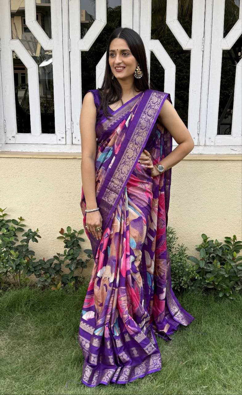 YNF DOLA SILK KESH117 RWC53 SILK SAREES WHOLESALE DOLA SILK ZARI BORDER SILK PRINTED PURPLE SAREES MANUFACTURER