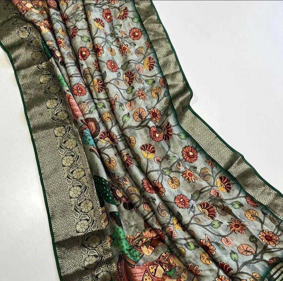 YNF DOLA SILK RIN149 MKD139 SILK SAREES WHOLESALE DOLA SILK ZARI BORDER SILK PRINTED SILK KALAMKARI SILK SAREES MANUFACTURER