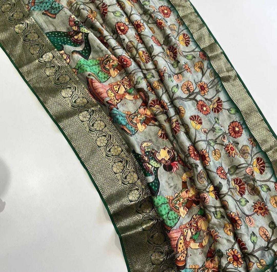 YNF DOLA SILK RIN149 MKD139 SILK SAREES WHOLESALE DOLA SILK ZARI BORDER SILK PRINTED SILK KALAMKARI SILK SAREES MANUFACTURER