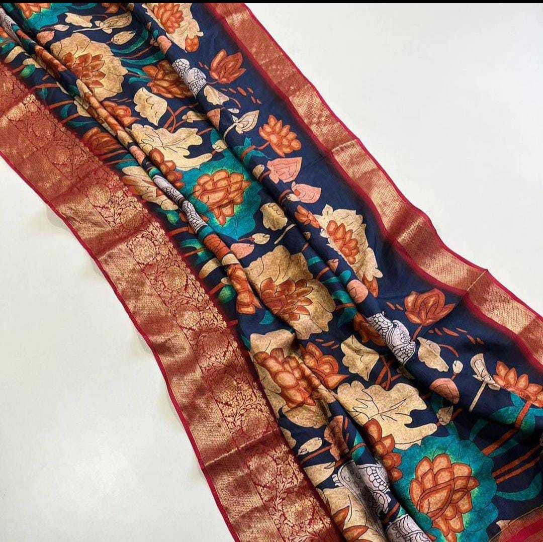 YNF DOLA SILK RIN149 MKD156 SILK SAREES WHOLESALE DOLA SILK ZARI BORDER SILK PRINTED SILK KALAMKARI SILK SAREES MANUFACTURER