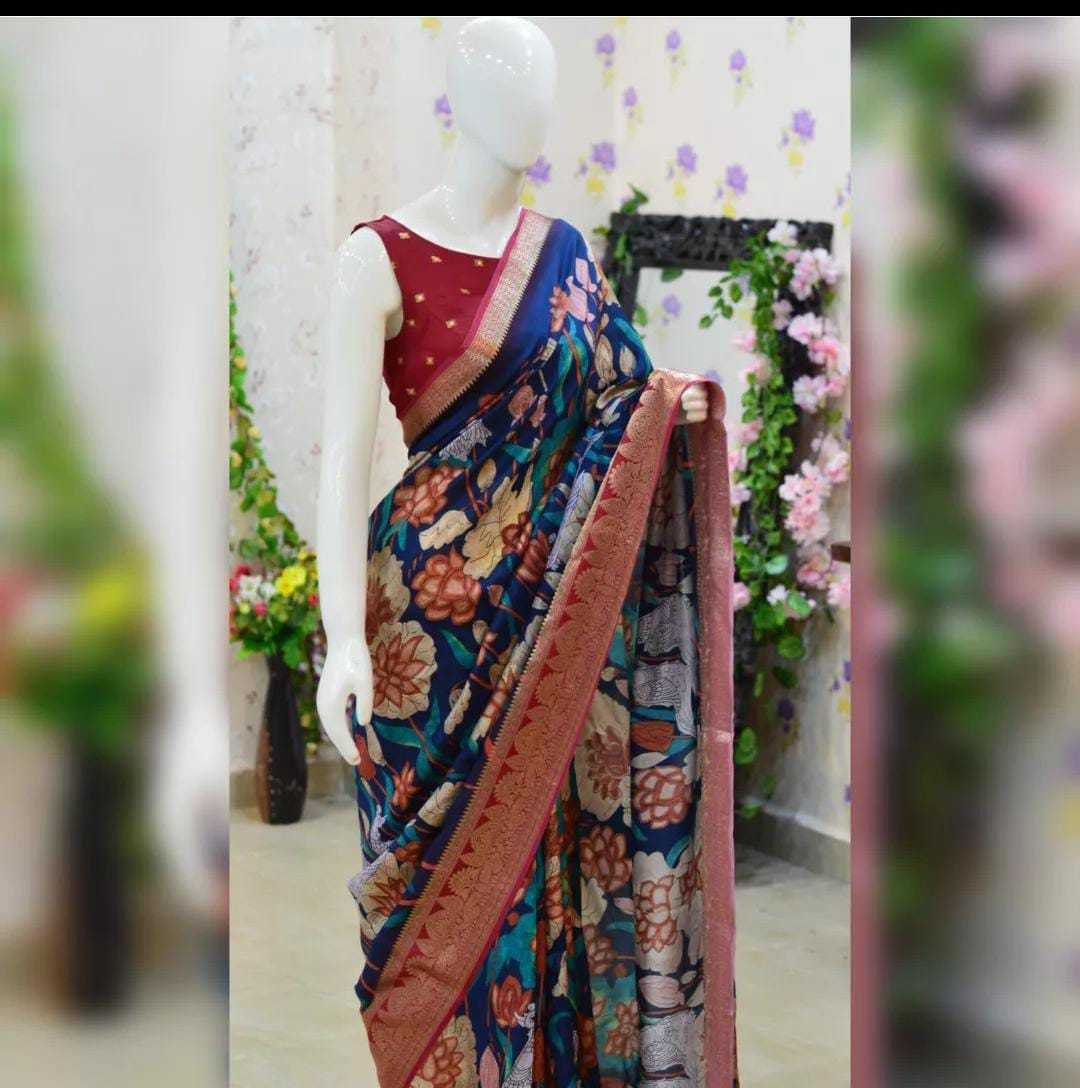 YNF DOLA SILK RIN149 MKD156 SILK SAREES WHOLESALE DOLA SILK ZARI BORDER SILK PRINTED SILK KALAMKARI SILK SAREES MANUFACTURER