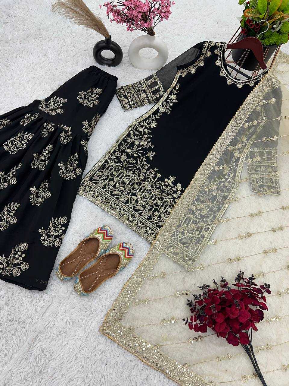 YNF FAUX GEORGETTE KESH125 1150 SUITS & DRESSES SHARARA SALWAR EMBROIDERY GEORGETTE BLACK SUITS MANUFACTUR