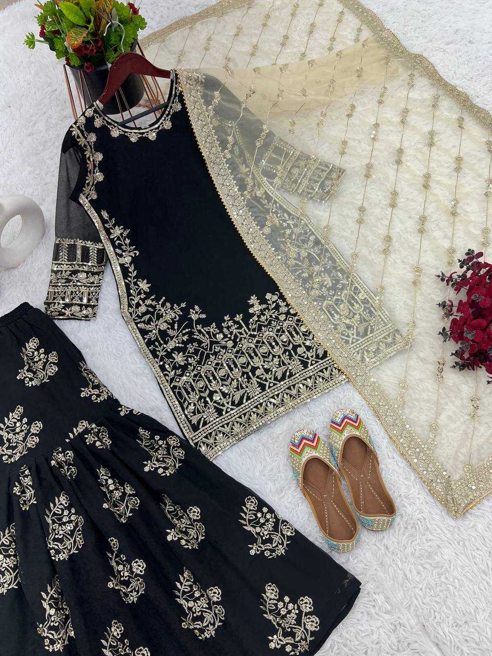 YNF FAUX GEORGETTE KESH125 1150 SUITS & DRESSES SHARARA SALWAR EMBROIDERY GEORGETTE BLACK SUITS MANUFACTUR