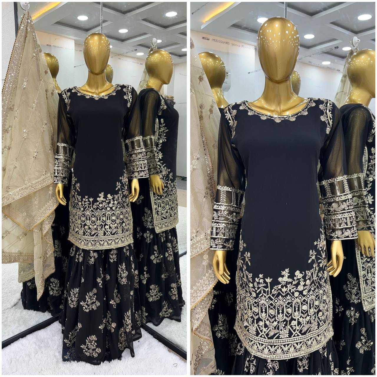 YNF FAUX GEORGETTE KESH125 1150 SUITS & DRESSES SHARARA SALWAR EMBROIDERY GEORGETTE BLACK SUITS MANUFACTUR