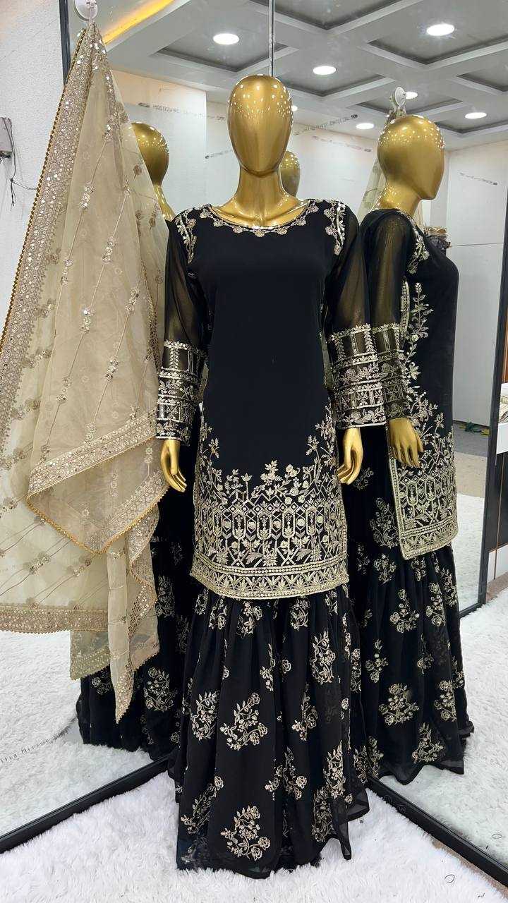 YNF FAUX GEORGETTE KESH125 1150 SUITS & DRESSES SHARARA SALWAR EMBROIDERY GEORGETTE BLACK SUITS MANUFACTUR