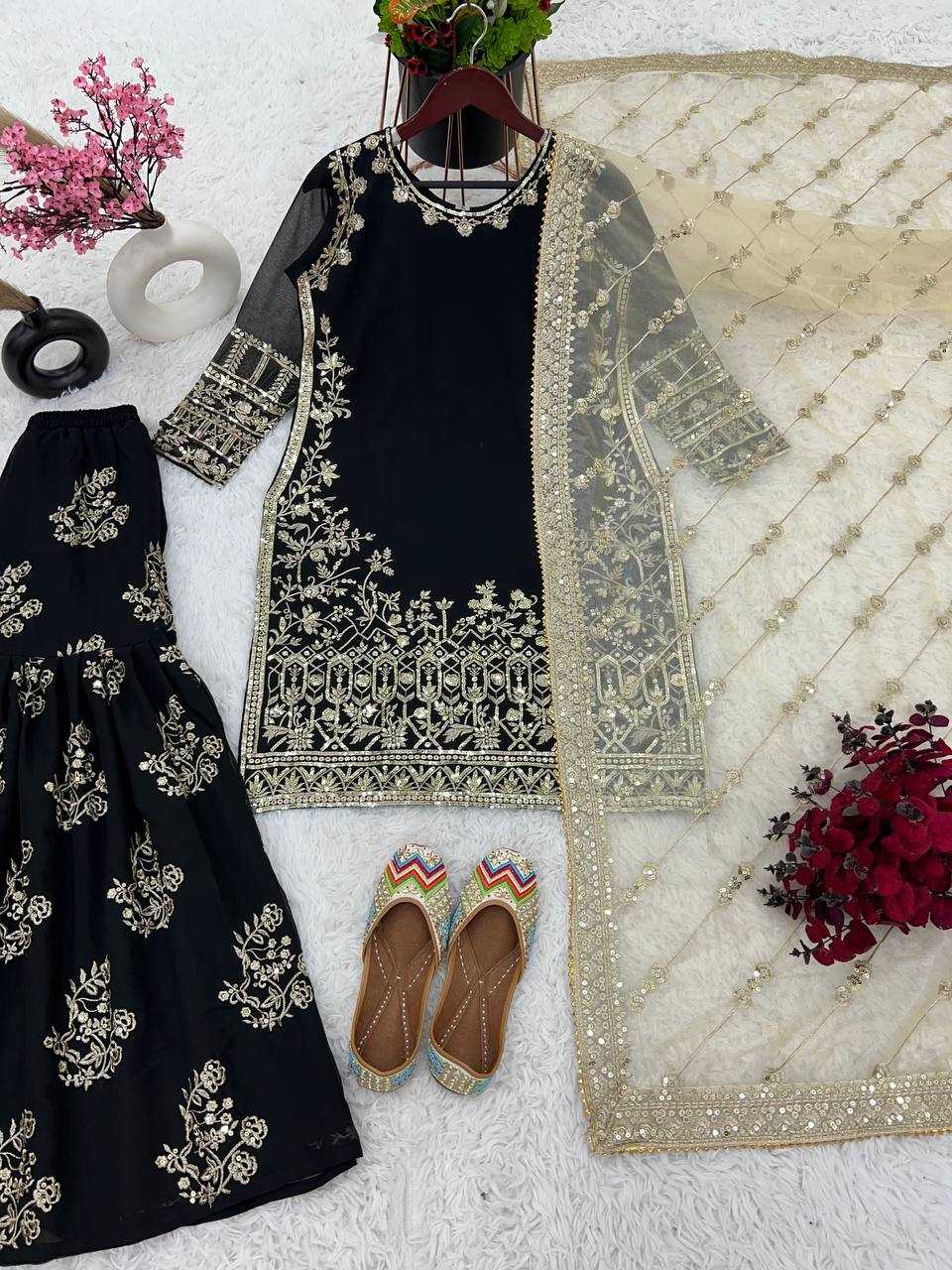 YNF FAUX GEORGETTE KESH125 1150 SUITS & DRESSES SHARARA SALWAR EMBROIDERY GEORGETTE BLACK SUITS MANUFACTUR